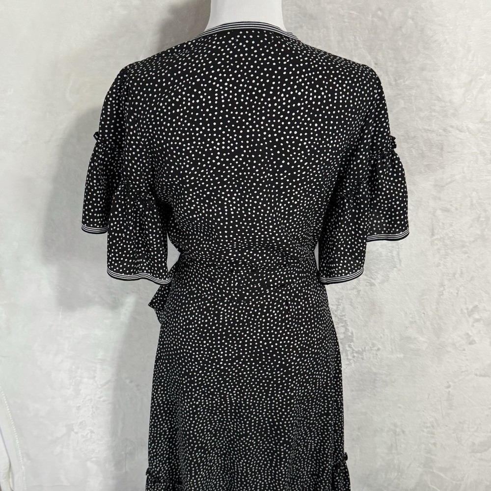 Max Studio True Wrap Dress Size S Black & White Polka Dot Ruffle Sleeve V Neck - Picture 4 of 16